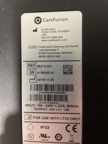 Carefusion Alaris LTV2 Ventilator AC Power Supply Adapter Cable REF 25312-001