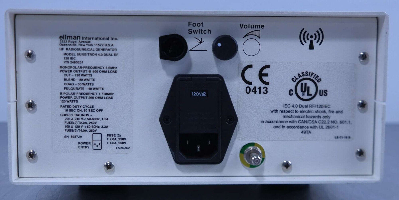 Ellman Surgitron 4.0 Dual RF 120 IEC P/N 2480234 30 Day Warranty