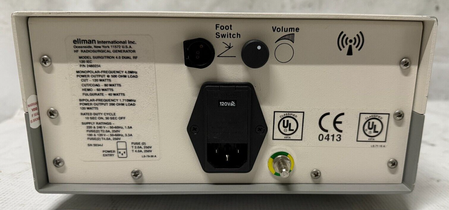 Ellman Surgitron 4.0  Dual RF 120 IEC with Foot Pedal 30 Day Warranty