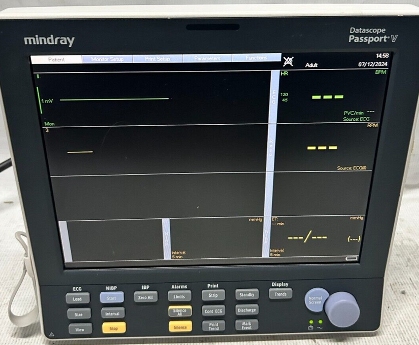 Mindray Datascope Passport V w/ CO2, NiBP, Temp, EKG, Printer 30 Day Warranty