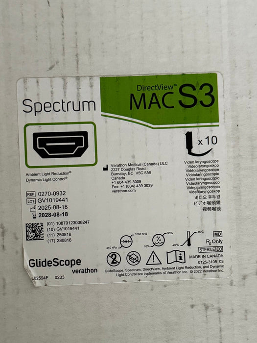 Verathon Glidescope Spectrum Mac S3 DirectView