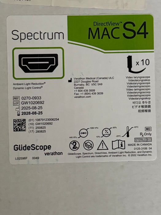 Verathon Glidescope Spectrum Mac S4 DirectView
