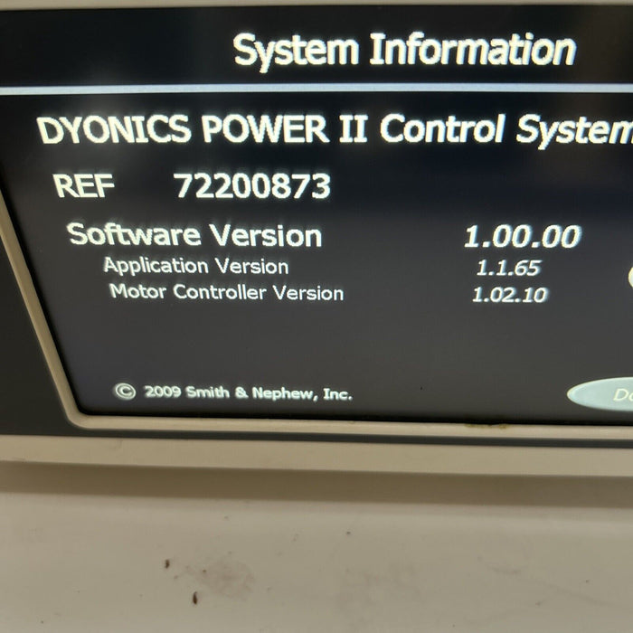 72200873 DYONICS POWER 2 SMITH & NEPHEW CONTROL SYSTEM W Settings error